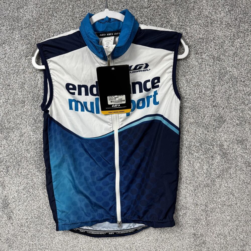 Louis Garneau Mens XS Endurance Multisport Cycling Vest Blue White Jersey Gilet